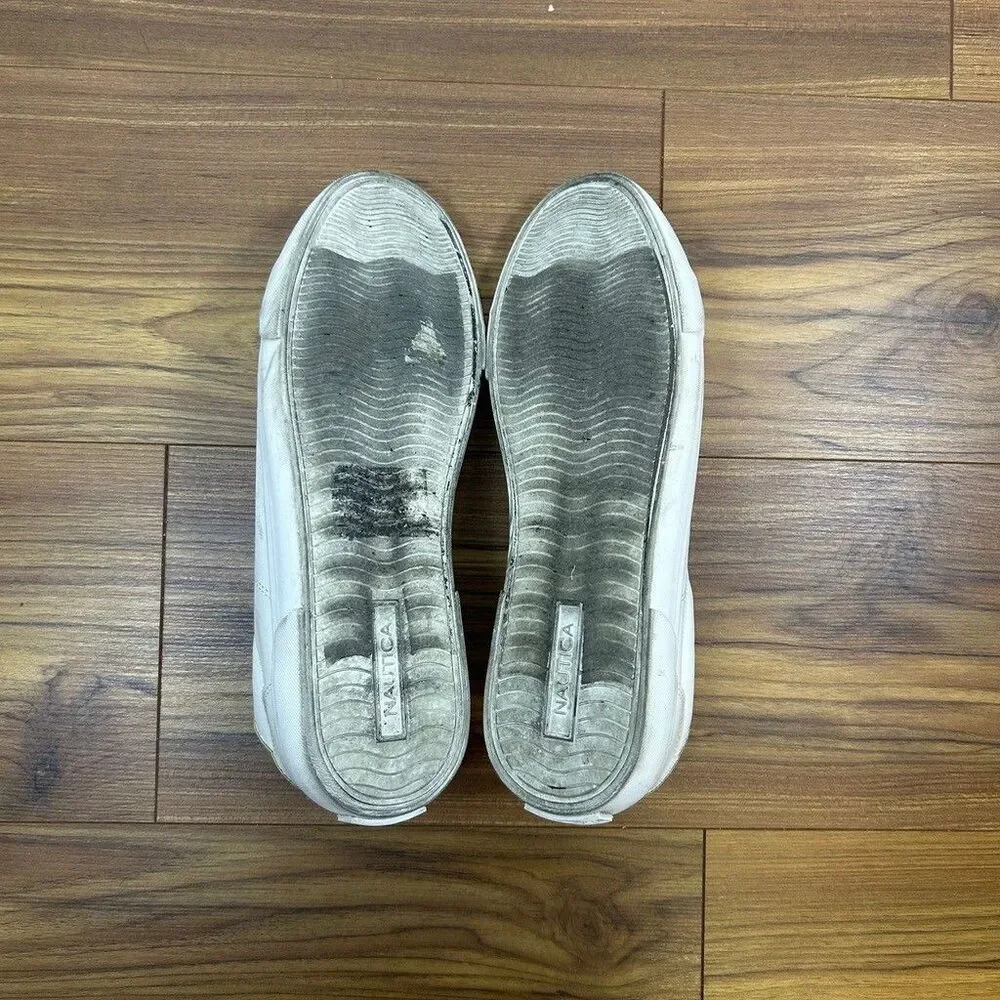 Nautica Spree 2 Mens White Faux Leather Casual Sneakers Size 10 Low Top Shoes